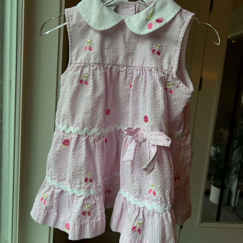 Vintage Pink Striped Seersucker Dress with Peter Pan Collar